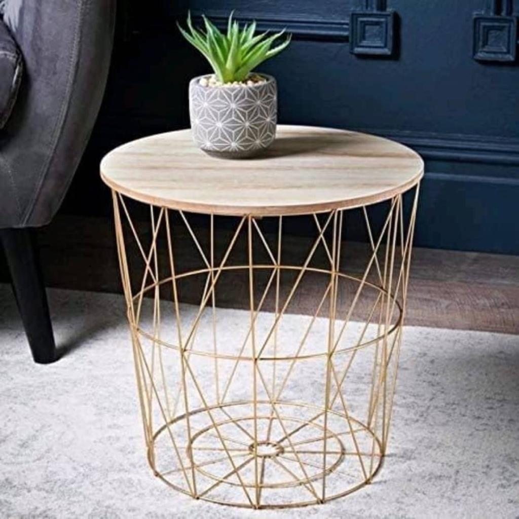 Round Geometric Wire Stool With Wooden Top