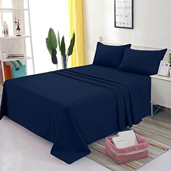 Navy Blue Cotton Bedsheet with 4 Pillow Cases