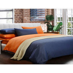 Polish Bedsheet Set-Navy Blue & Orange