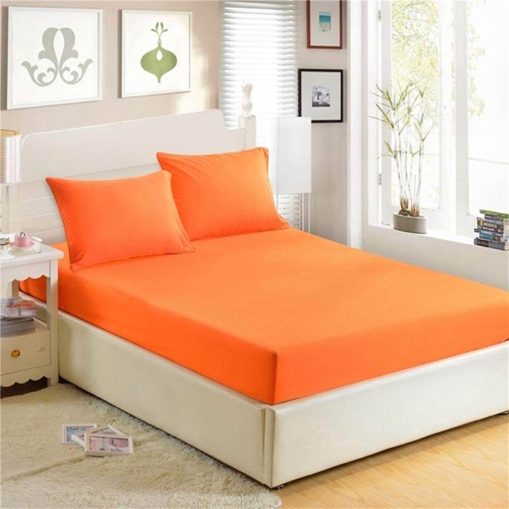 Orange Cotton Bedsheet with 4 Pillow Cases